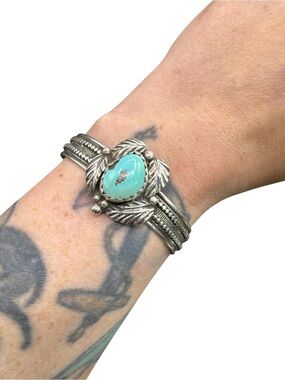 Adam Fierro Sterling Silver Santa Rita Turquoise Cuff Bracelet 6.5” Native Cuff